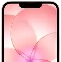 iPhone 17e, Teilansicht der Vorderseite mit Ceramic Shield 2, Farbe Hellrosa, zeigt ein Hintergrundbild mit einer rosa Blume