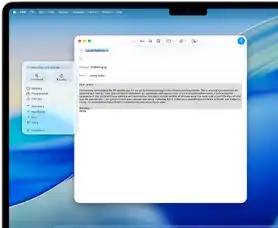 Ein MacBook Air Display zeigt, wie die Apple Intelligence Schreibtools eine E‑Mail verfassen