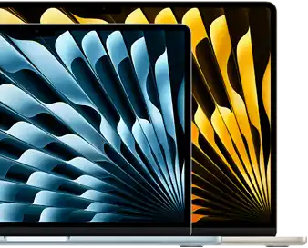 Zwei MacBook Air Laptops zeigen die Größenrelationen der Displays: 13.6
