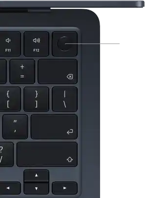 MacBook Air Tastatur, Bereich oben rechts, zeigt die Position der Touch ID Taste